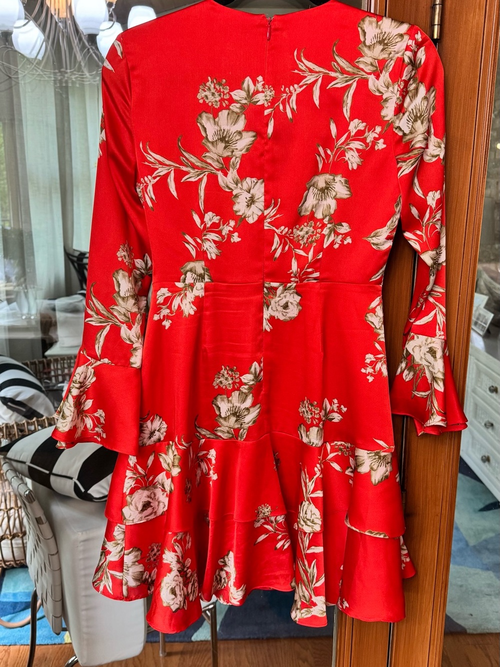 Bar III Red Floral Wrap Dress with Tie Waist - Picture 9 of 12